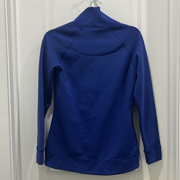 Athleta Shawl Collar Blue Stretch Sweatshirt Wool Blend High-Low Sz XS - Picture 6 of 6